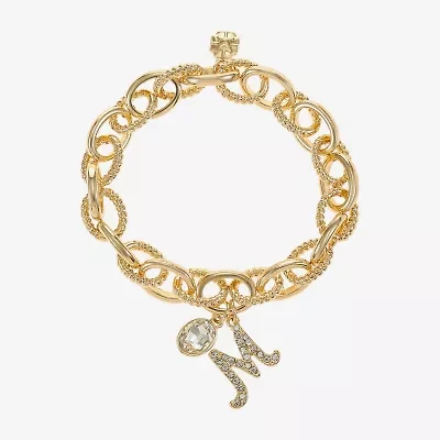 Monet Jewelry Gold Tone Initial Stretch Womens Glass Oval Charm Bracelet