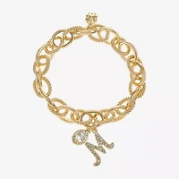 Monet Jewelry Gold Tone Initial Stretch Womens Glass Oval Charm Bracelet