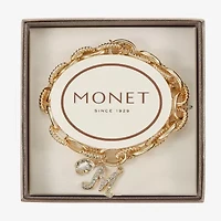 Monet Jewelry Gold Tone Initial Stretch Womens Glass Oval Charm Bracelet