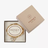 Monet Jewelry Gold Tone Initial Stretch Womens Glass Oval Charm Bracelet