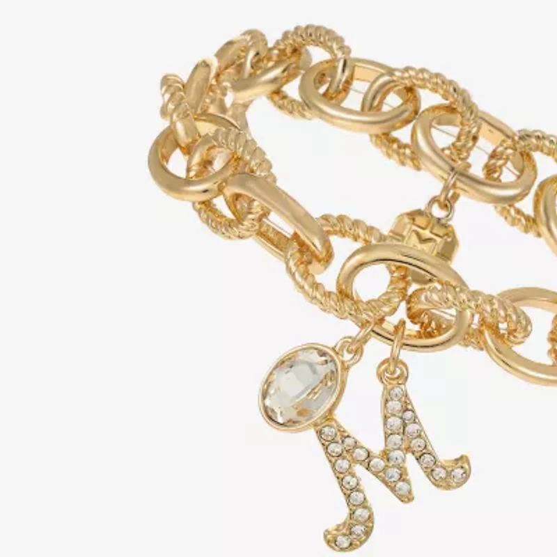 Monet Jewelry Gold Tone Initial Stretch Womens Glass Oval Charm Bracelet