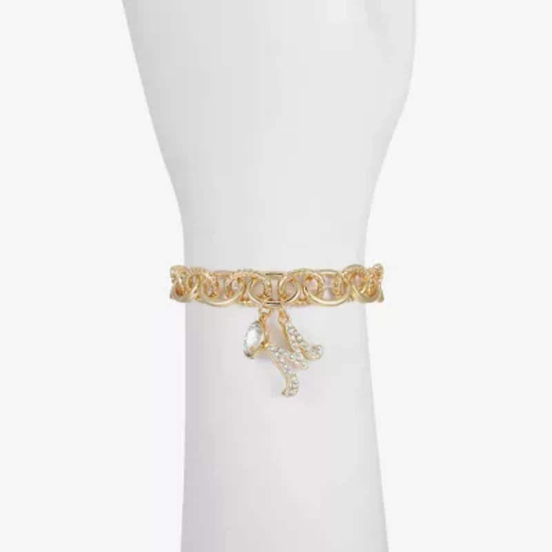Monet Jewelry Gold Tone Initial Stretch Womens Glass Oval Charm Bracelet