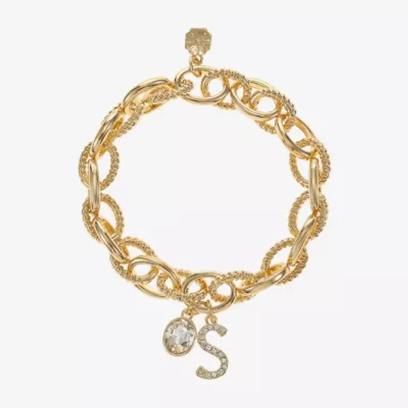 Monet Jewelry Gold Tone Initial Stretch Womens Glass Oval Charm Bracelet