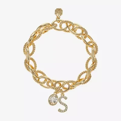 Monet Jewelry Gold Tone Initial Stretch Womens Glass Oval Charm Bracelet