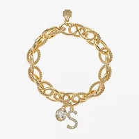 Monet Jewelry Gold Tone Initial Stretch Womens Glass Oval Charm Bracelet