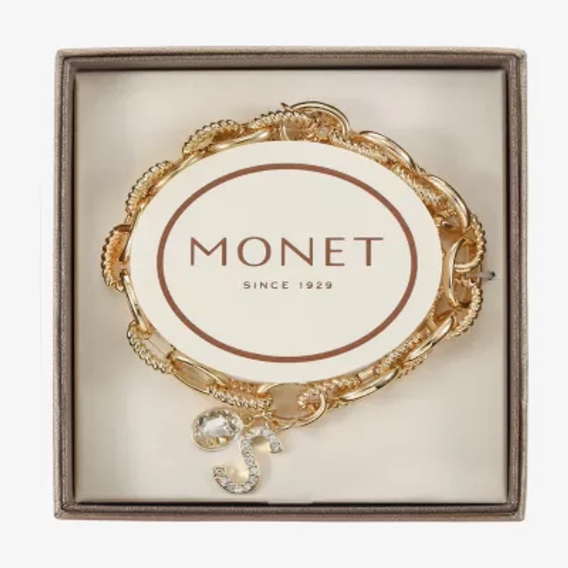 Monet Jewelry Gold Tone Initial Stretch Womens Glass Oval Charm Bracelet