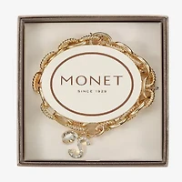 Monet Jewelry Gold Tone Initial Stretch Womens Glass Oval Charm Bracelet