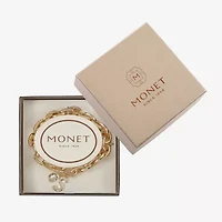 Monet Jewelry Gold Tone Initial Stretch Womens Glass Oval Charm Bracelet