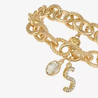 Monet Jewelry Gold Tone Initial Stretch Womens Glass Oval Charm Bracelet