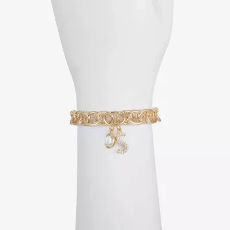 Monet Jewelry Gold Tone Initial Stretch Womens Glass Oval Charm Bracelet