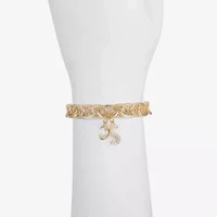 Monet Jewelry Gold Tone Initial Stretch Womens Glass Oval Charm Bracelet