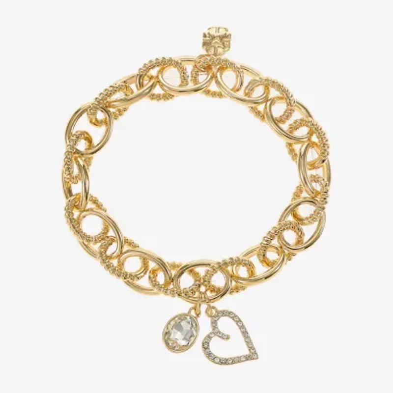Monet Jewelry Gold Tone Initial Stretch Womens Glass Oval Charm Bracelet