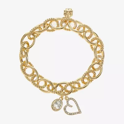 Monet Jewelry Gold Tone Initial Stretch Womens Glass Oval Charm Bracelet