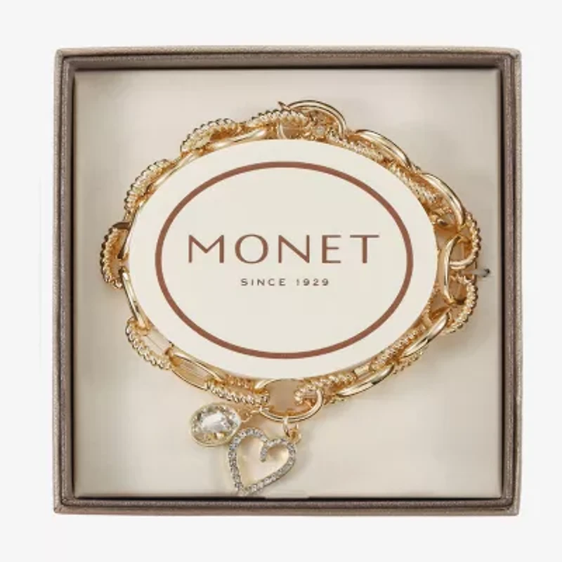 Monet Jewelry Gold Tone Initial Stretch Womens Glass Oval Charm Bracelet