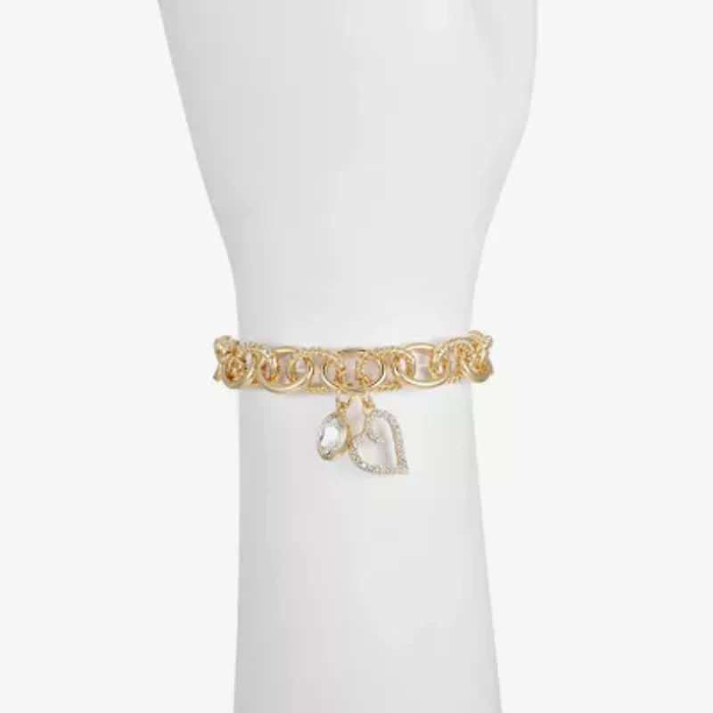Monet Jewelry Gold Tone Initial Stretch Womens Glass Oval Charm Bracelet
