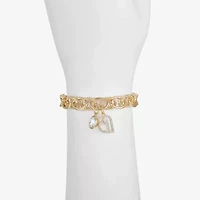 Monet Jewelry Gold Tone Initial Stretch Womens Glass Oval Charm Bracelet