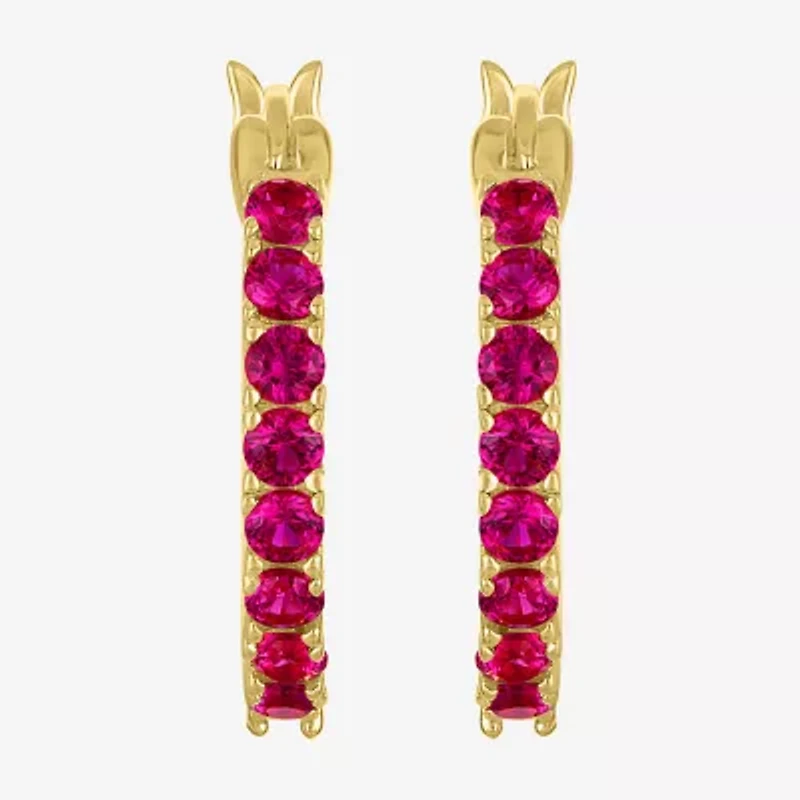 Womens Lab Created Red Ruby 14K Gold Over Silver 16mm Hoop Earrings