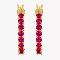 Womens Lab Created Red Ruby 14K Gold Over Silver 16mm Hoop Earrings