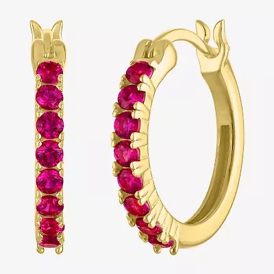 Womens Lab Created Red Ruby 14K Gold Over Silver 16mm Hoop Earrings