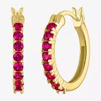 Womens Lab Created Red Ruby 14K Gold Over Silver 16mm Hoop Earrings
