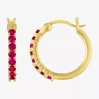 Womens Lab Created Red Ruby 14K Gold Over Silver 16mm Hoop Earrings
