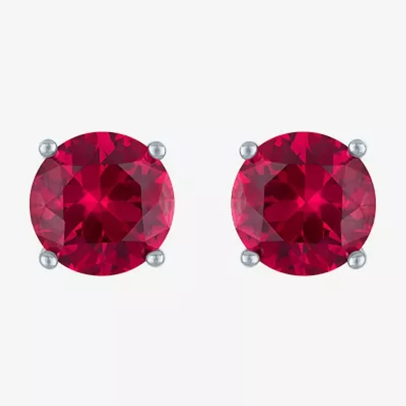 Lab Created Red Ruby Sterling Silver 7mm Oval Round Stud Earrings