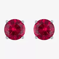 Lab Created Red Ruby Sterling Silver 7mm Oval Round Stud Earrings