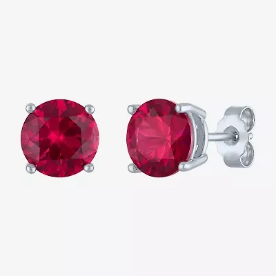 Lab Created Red Ruby Sterling Silver 7mm Oval Round Stud Earrings