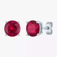 Lab Created Red Ruby Sterling Silver 7mm Oval Round Stud Earrings