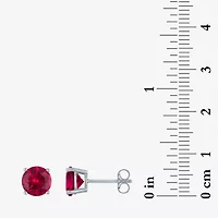 Lab Created Red Ruby Sterling Silver 7mm Oval Round Stud Earrings