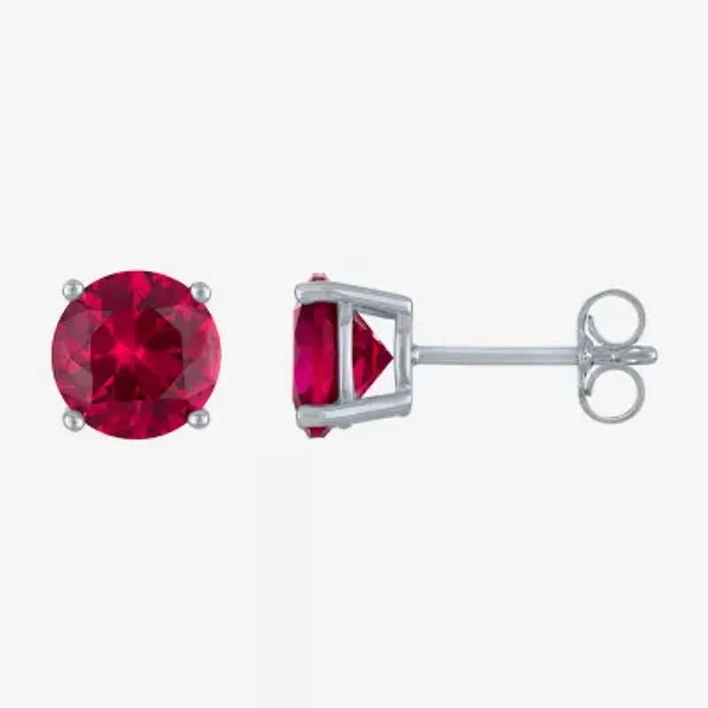 Lab Created Red Ruby Sterling Silver 7mm Oval Round Stud Earrings
