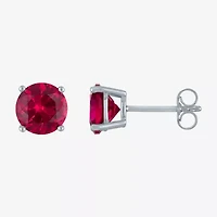 Lab Created Red Ruby Sterling Silver 7mm Oval Round Stud Earrings