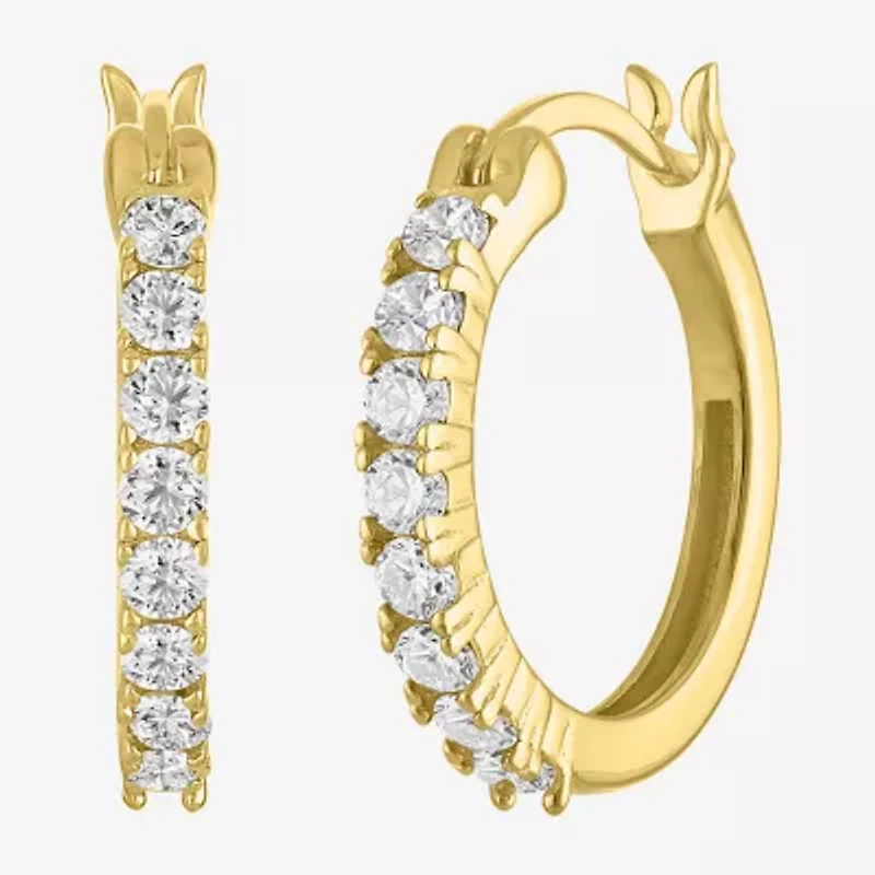 Womens Lab Created White Sapphire 14K Gold Over Silver 16mm Hoop Earrings