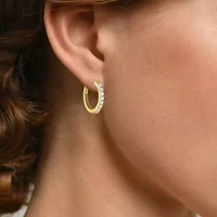 Womens Lab Created White Sapphire 14K Gold Over Silver 16mm Hoop Earrings