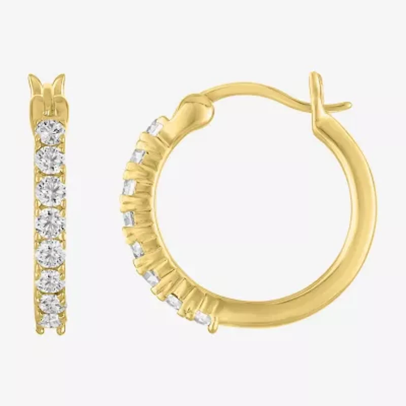 Womens Lab Created White Sapphire 14K Gold Over Silver 16mm Hoop Earrings