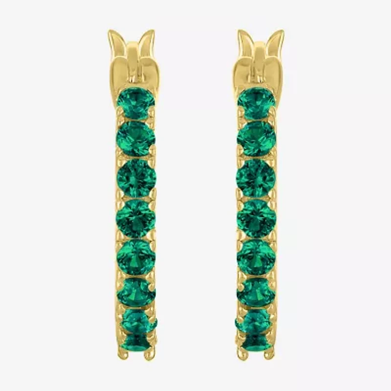 Womens Lab Created Green Emerald 14K Gold Over Silver 16mm Hoop Earrings