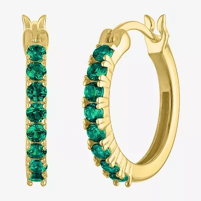 Womens Lab Created Green Emerald 14K Gold Over Silver 16mm Hoop Earrings