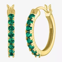 Womens Lab Created Green Emerald 14K Gold Over Silver 16mm Hoop Earrings