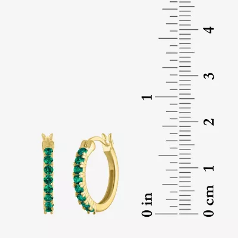 Womens Lab Created Green Emerald 14K Gold Over Silver 16mm Hoop Earrings