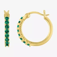 Womens Lab Created Green Emerald 14K Gold Over Silver 16mm Hoop Earrings