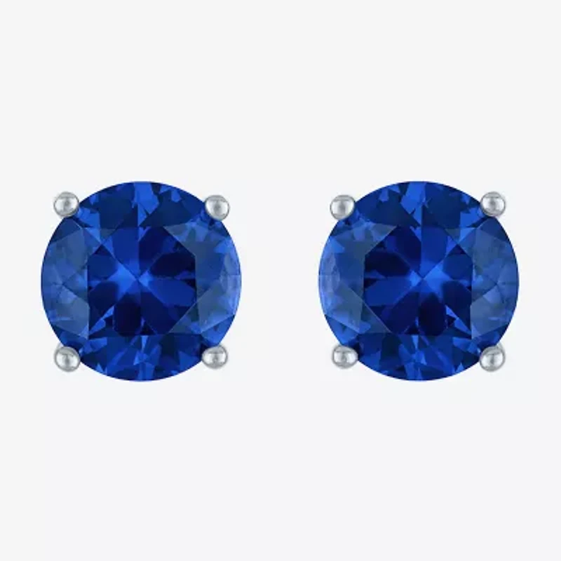 Lab Created Blue Sapphire Sterling Silver 7mm Round Stud Earrings