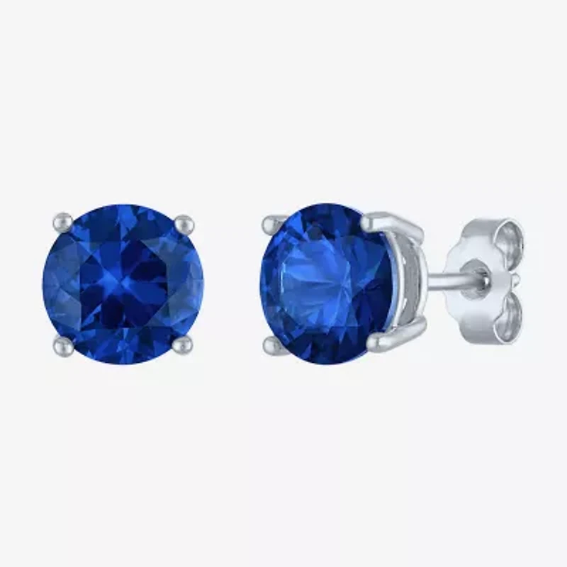 Lab Created Blue Sapphire Sterling Silver 7mm Round Stud Earrings