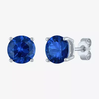 Lab Created Blue Sapphire Sterling Silver 7mm Round Stud Earrings