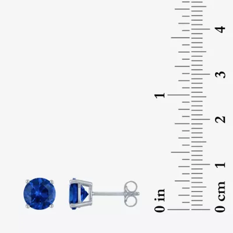 Lab Created Blue Sapphire Sterling Silver 7mm Round Stud Earrings