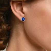 Lab Created Blue Sapphire Sterling Silver 7mm Round Stud Earrings