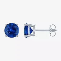 Lab Created Blue Sapphire Sterling Silver 7mm Round Stud Earrings