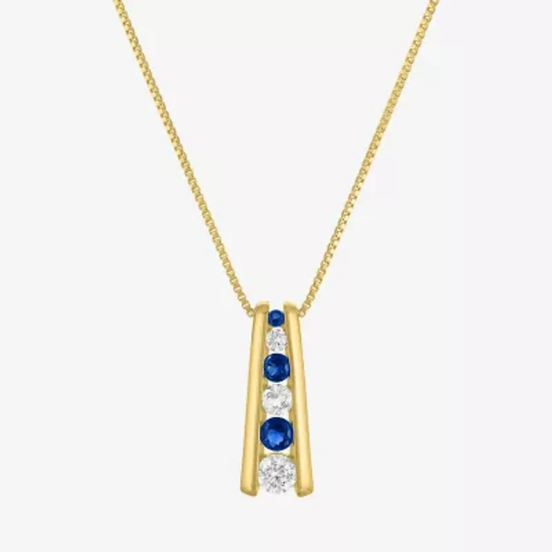 Womens Lab Created Blue Sapphire 14K Gold Over Silver 18 Inch Pendant Necklace