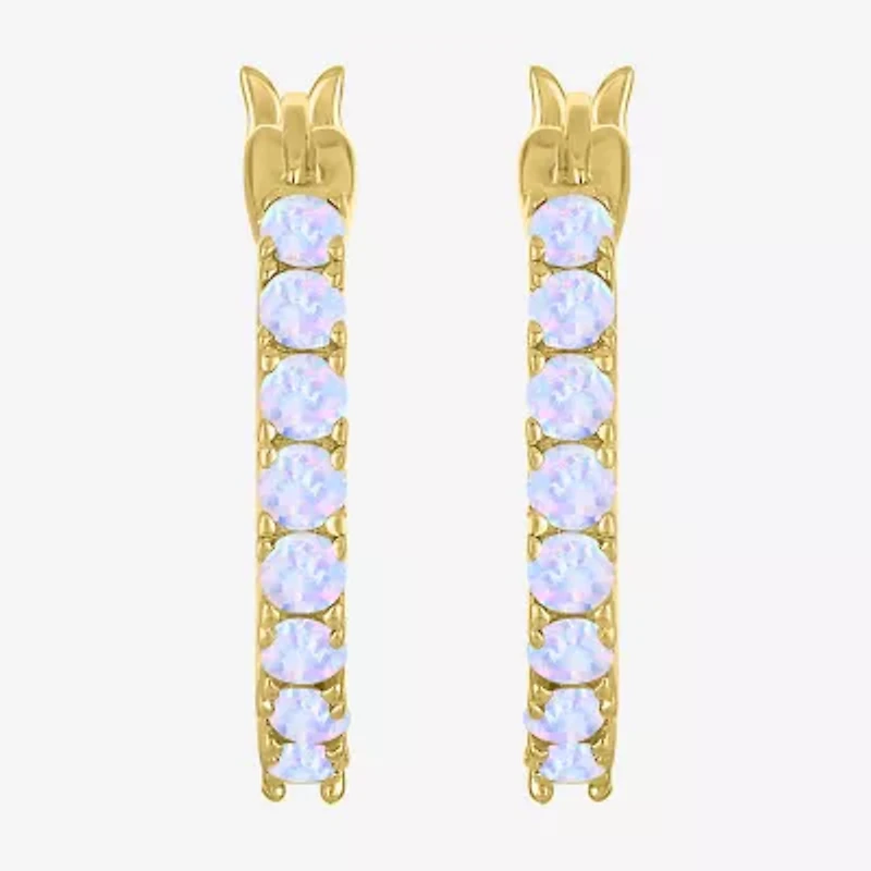 Womens Lab Created White Opal 14K Gold Over Silver 16mm Hoop Earrings