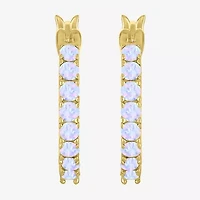 Womens Lab Created White Opal 14K Gold Over Silver 16mm Hoop Earrings