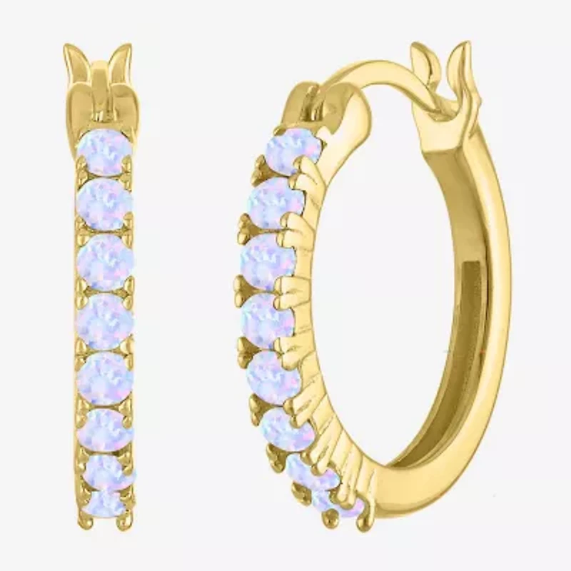 Womens Lab Created White Opal 14K Gold Over Silver 16mm Hoop Earrings